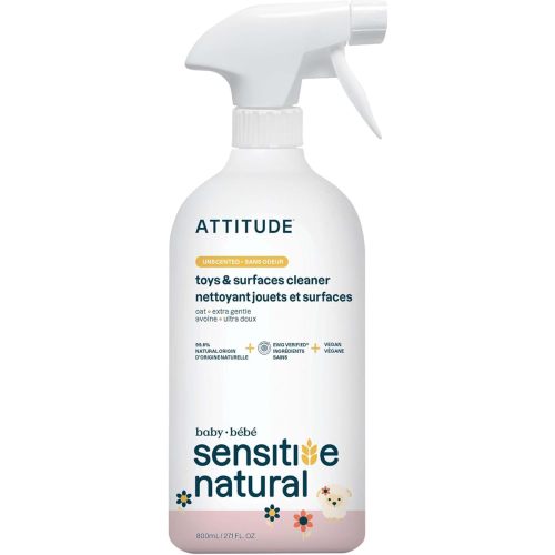 ATTITUDE Baby & Kids Toy Cleaner Spray for Sensitive Skin, EWG Verified, Multi-Surface Cleaner for Toys, High Chairs & Play Areas, Naturally Derived, Vegan, Unscented, 27.1 Fl Oz