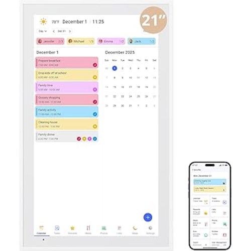 Dragon Touch Digital Calendar 21.5 Inch Touch Screen, Electronic Wall Calendar Chore Chart for Family Monthly/Weekly Planner, Interactive Display for Home Organization, Desk Mount Included - White