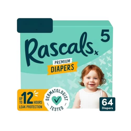 Rascal Premium Absorbent Baby Diapers Size 5, 64 Count