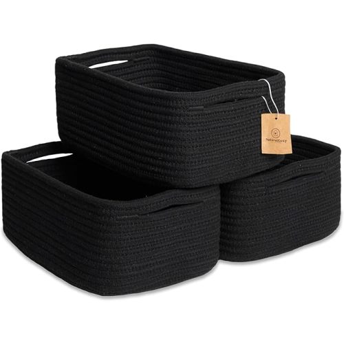 NaturalCozy 11.8"x8"x4.5” Rectangle Storage Baskets for Shelves 3 Pack | Cotton Rope Woven Small Baskets for Organizing | Small Storage Bins for Nursery, Bathroom, Closet, Shelf, Decorative, Gift