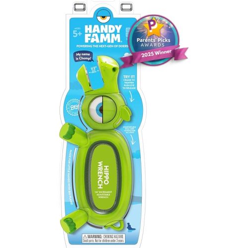 Handy Famm Hippo Kid Safe Adjustable Wrench, Real DIY Tool for Kids 5 and Up, STEM Learning & Motor Skills Development for Children, Green