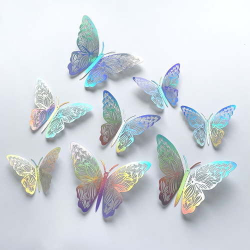 Monebena Butterfly Decorations, 72 Pcs 3 Sizes Butterfly Wall Decor, Butterfly Party Decorations, Laser Silver Butterfly Wall Stickers 3D Wall Art for Room Decor Birthday