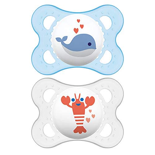 MAM Original Baby Pacifier, Nipple Shape Helps Promote Healthy Oral Development, Sterilizer Case, 2 Pack, 0-6 Months, Deep Sea/Boy