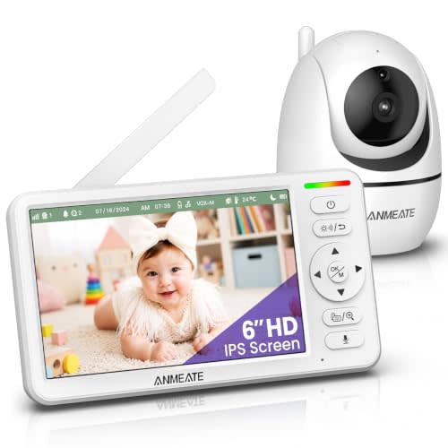 ANMEATE 6" Video Baby Monitor with Camera and Audio No WiFi | 48Hr Battery Life, Remote Pan Tilt Zoom, Thermal Sensor, Two-Way Audio, White Noise, 1000ft Long Range Secure Infant Monitor