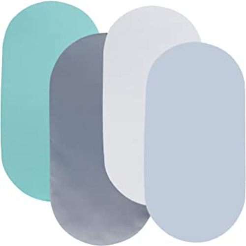 Bassinet Sheet Set 4 Pack Snug Fitted Cradle Fitted Sheets, Stretchy Ultra Soft, for Oval Rectangle Hourglass Bassinet Mattress, Unisex Boy Girl, Green/Grey/White/Lt Blue
