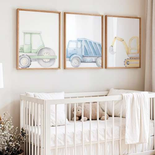 Truck Nursery Wall Art: Tractor, Dump Truck and Excavator Prints Gift