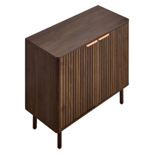 VEVOR Coffee Bar Cabinet, Mid Century Fluted Coffee Bar Table with 2-Tier Storage, Buffet Stand Cabinet with Barn Door, 31.5 x 14.7 x 31.5 in, Brown