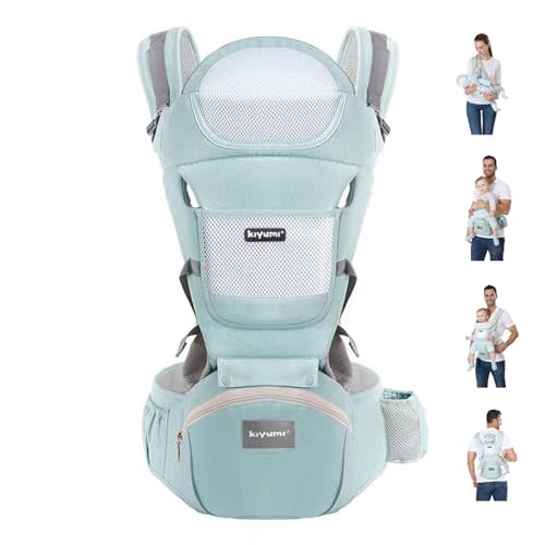 KIYUMI Baby Carrier with Hip Seat, 6- in-1 Baby Carrier Newborn to Toddler, Ergonomic M Position, Head Support and Breathable Mesh,Adjustable Removable Baby Sling Carrier (7-45 lbs), STARSKYBLUE