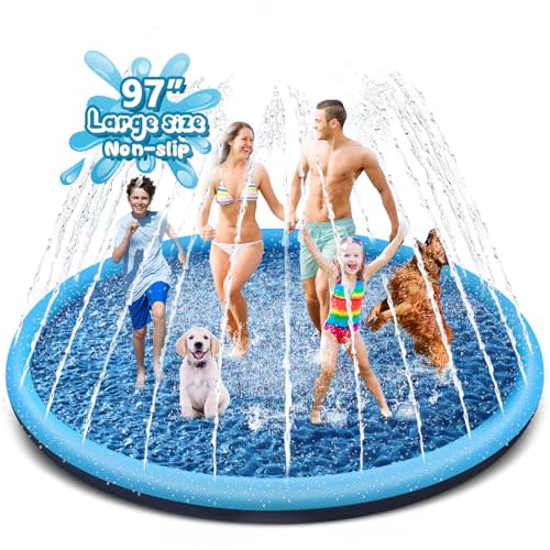 YAUNGEL Kids Splash Pad Sprinkler, 97'' Large Non-Slip Toddler Water Play Mat, Backyard Summer Outdoor Fun, Splash Pad for Dogs