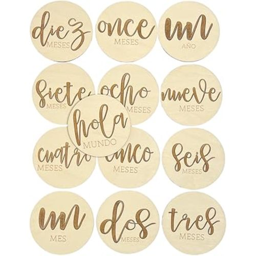 Tarjetas de madera con hitos en español, Spanish Milestone Discs, Spanish Baby Shower, Gift for New Mom, Monthly Photo Props for Boy or Girl, Baby Announcement