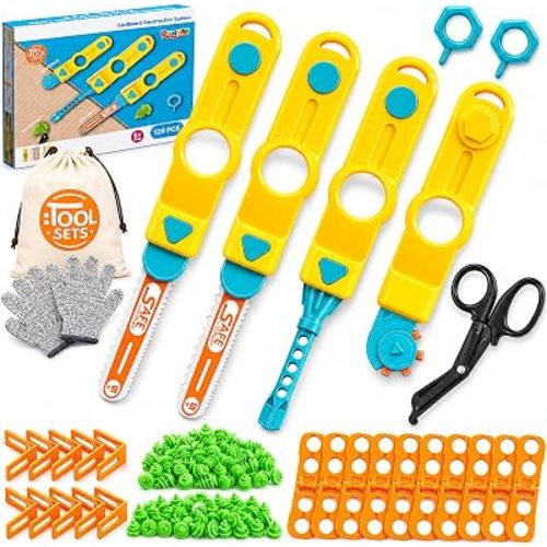 Cardboard Tools for Kids, Safe Cutter STEM Construction Kit for Ages 5 6 7