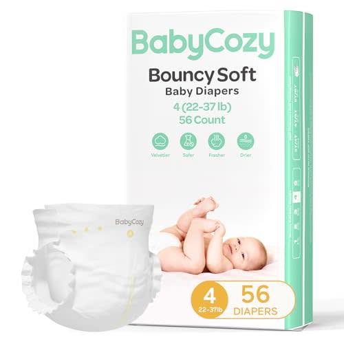 Baby Diapers Portable Pack Size 4(22~37lb), 56 Count Babycozy Bouncy Soft Diapers Disposable Hypoallergenic Diapers to Protect Sensitive Baby Skin