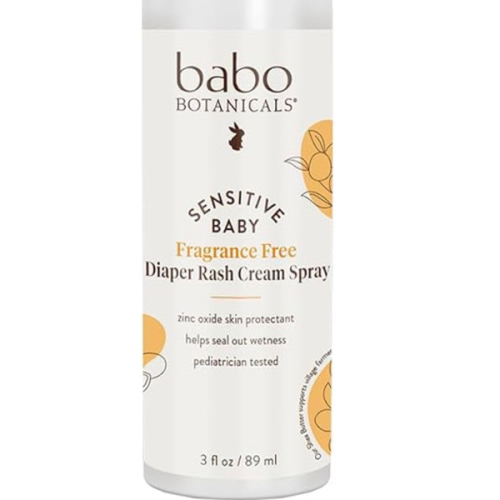 Babo Botanicals Sensitive Baby Fragrance-Free Diaper Rash Cream Spray - No touch, mess-free application - 14.9% Zinc Oxide - Shea Butter, Olive Oil & Aloe Vera - For Babies – 3fl.oz.
