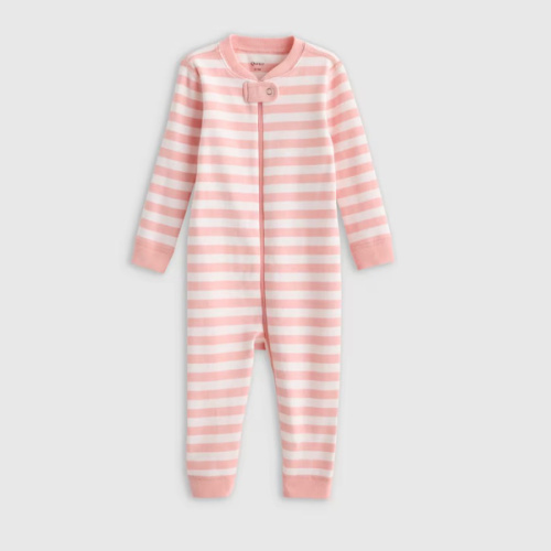 100% Organic Cotton One Piece Pajama - Baby in Pink Stripe