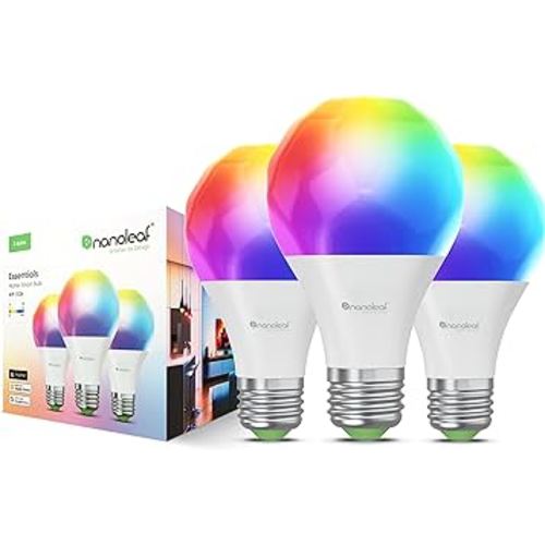 Nanoleaf Essentials Smart LED Color-Changing Light Bulb (60W) - RGB & Warm to Cool Whites, App & Voice Control (Works with Apple Home, Google Home, Samsung SmartThings) (Matter A19 (3 Pack))