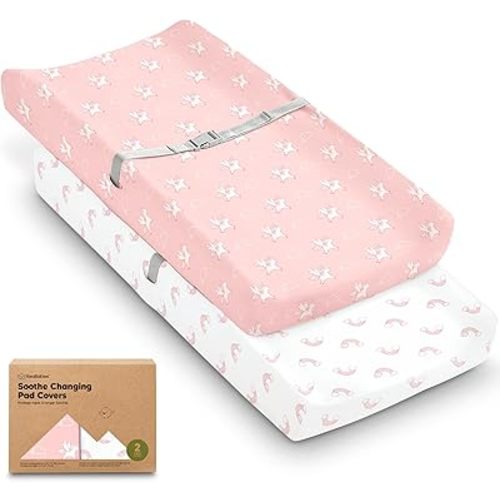 2-Pack Organic Changing Pad Covers for Girl, Boy, Neutral - 100% Cotton Changing Table Pad Cover, Soft Baby Nursery Diaper Changing Pad Sheets,Contour Changing Pads Liners,Change Pad Cover (Dreamland)