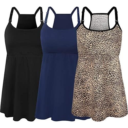 SUIEK 3 Pack Maternity Nursing Tank Tops with Bralette Cotton Breastfeeding Camisole