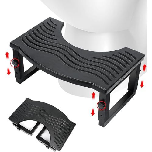 Toilet Stool Foldable,7 in, 8 in Or 9 in Adjustable Height,Acacia Wood Poop Stool for Potty Training,Squat Potty for Adults,Squatting Position Helps Improves Bowel Health (Dark Black)