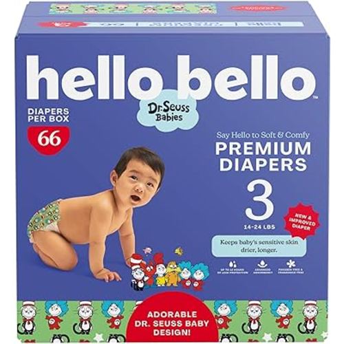 Hello Bello Dr. Seuss Babies Premium Diapers, Size 3, 66 Count: Softness & Protection for Sensitive Skin