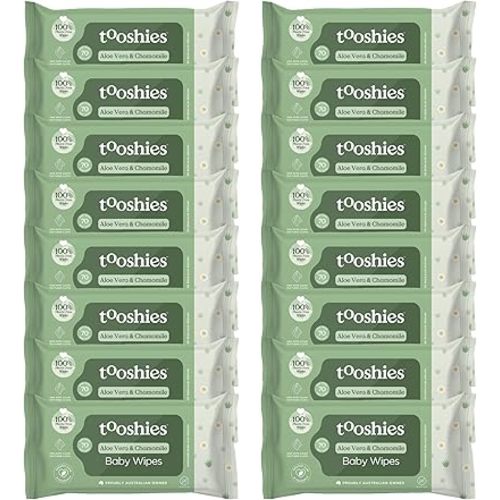 Tooshies Wipes | Aloe Vera & Chamomile | 100% Plastic Free | Biodegradable | Textured Cloth | 16 x 70pk (1120 wipes)