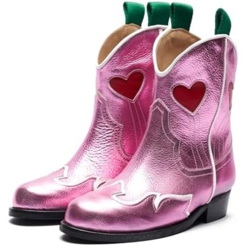 Kids Cowboy Boots Girls Mid Calf Cowgirl Western Boots Round Toe Pull on Splicing Riding Shoes for Little Kid/Big Kid