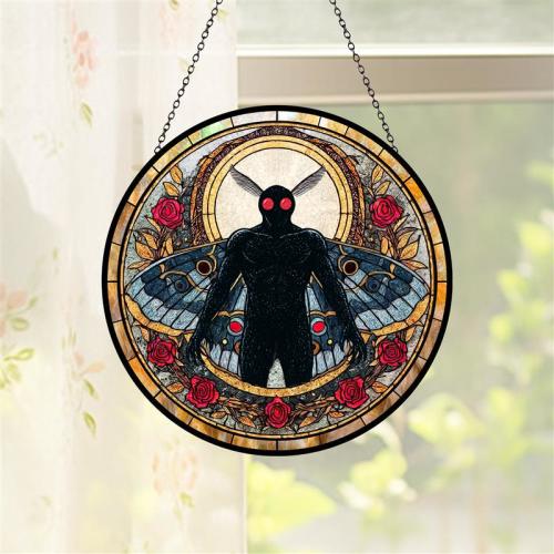 Mothman Stained Glass Suncatcher, Cryptid Window Hanging Decor, Mythical Creature Ornament, Gothic Paranormal Gift, Halloween Decor