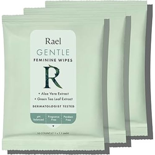 Rael Feminine Wipes, Flushable, Travel Size, All Skin Types, Daily Use (10 Count, Pack of 3)