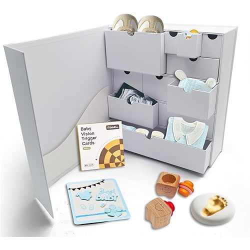 DIY BABY Keepsake Box Storage Customzied Treasured Memories Compartments Baby Shower Maternity Gifting Newborn Cardboard Organizer Case Advent Calendar(white)
