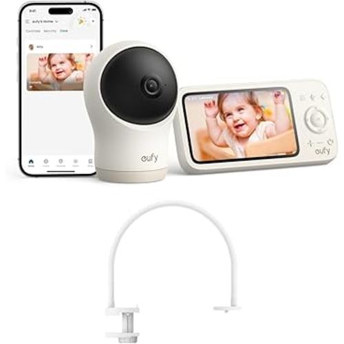 eufy Baby Monitor C10 with Crib Mount (Bundle), 4.5" 480p Display, 4× Zoom, Pan-Tilt, Night Vision, Hybrid Wi-Fi & No Wi-Fi Connection, 12 H Battery, Motion, Cry, Noises, Temperature Alters