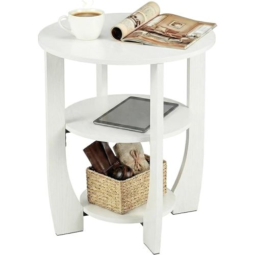 Round Side Table, 3-Tier End Table with Storage, 19.7 inch White Accent Table,Nightstand for Bedroom Living Room, Modern Design for Couch, Sofa, Recliner, Small Space