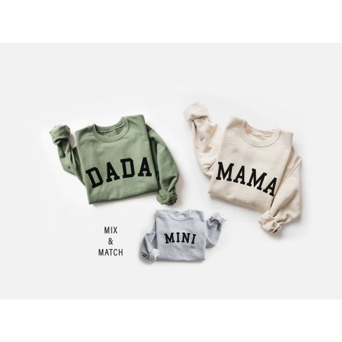 Family Matching Sweatshirts or Bodysuit | Mama Dada Mini Sweatshirts | Mom Dad and Baby Announcement