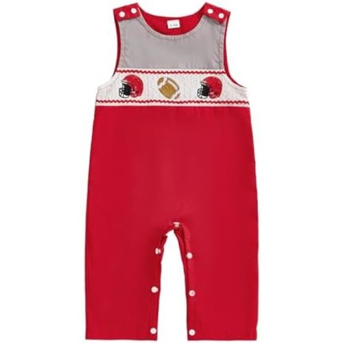 0-3 Months Baby Boy Clothes Newborn Football One Piece Romper Crewneck Cute Overalls Smocked Jumpsuit Fall Outfit