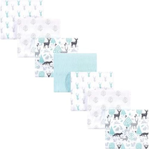 Hudson Baby Unisex Baby Cotton Flannel Receiving Blankets Bundle, Linocut Woodland Neutral, One Size