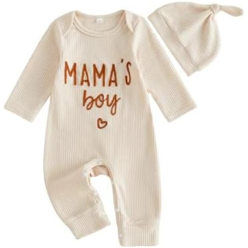 Newborn Baby Boy Fall Outfit Mamas Boy Romper Long Sleeve Jumpsuit Bodysuit