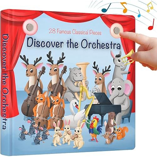 LEARNING BUGS Discover The Orchestra – 28 Instrument Sounds and Classical Pieces, Musical Books for Toddlers, 28-Button Music Book, Musical Toys for Toddlers 1-3