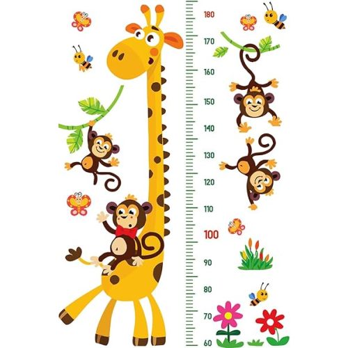 DEKOSH Giraffe & Monkeys Kids Height Wall Chart | Peel & Stick Nursery Wall Decals for Baby Bedroom, Toddler Playroom