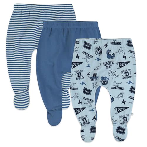 HonestBaby Baby 3-Pack Footed Pants Roomy Fit Pull on Bottoms 100% Organic Cotton for Infant Baby Boys, Girls, Unisex