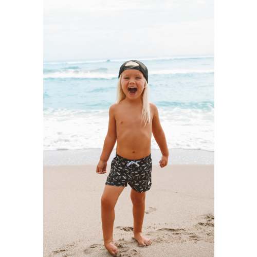 Black Cowabunga Little Surfer Dude Swim Trunks