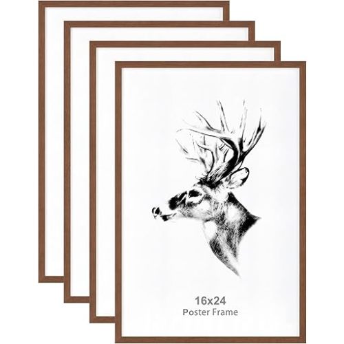 Yaetm 16x24 Picture Frames Set of 4, Walnut Brown, Solid Wood Frame 16 x 24 Frame for Gallery Wall, Photos, Posters & Art Prints, Wall Mount (4 pack, Walnut)