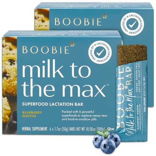 Boobie Bar Superfood Blueberry Muffin Lactation Bar for Breastfeeding Moms to Increase Milk Supply | #1 Selling Lactation Snack Bars | Vegan, Fenugreek-Free, Gluten-Free, Dairy-Free (12 Bars)