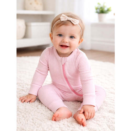 Pink Stripe / Ribbed 2-Way Zip Romper