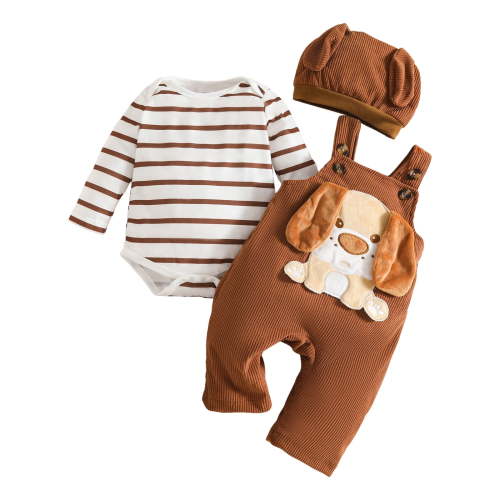Curenmufel Baby Boy Clothes Newborn Sets Newborn Baby Boy Clothes Button Long Sleeve Romper Bodysuit Pants Set Infant Soft Waffle Fall Winter Outfit 0 3 6 9 12 18 24 Months (Brown,0-3 Months)