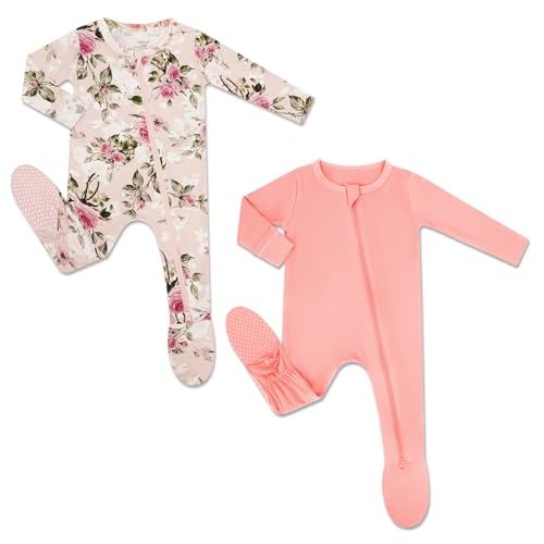 HAPIU Rayon from Bamboo Baby Footed Pajamas, 2 Way Premium Zipper, Footie for Baby Boy Girls, Newborn-24 Months