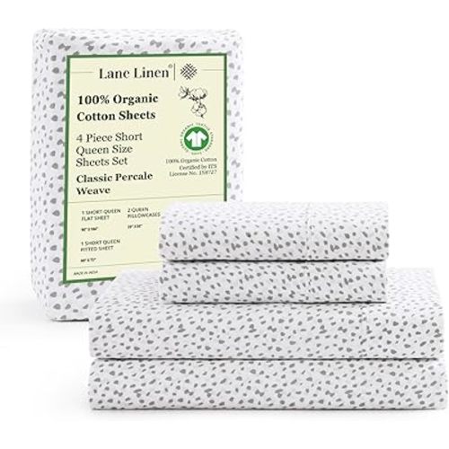 LANE LINEN Sustainably Produced 100% Organic Cotton Queen Sheet Set, Soft & Comfy Fully Elasticized Printed Bedding Sheets & Pillowcase Set, 15" Deep Pocket Queen Sheets- Haze Grey