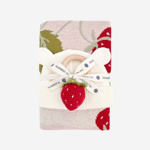 Strawberry Blanket Hat Teether Gift Set