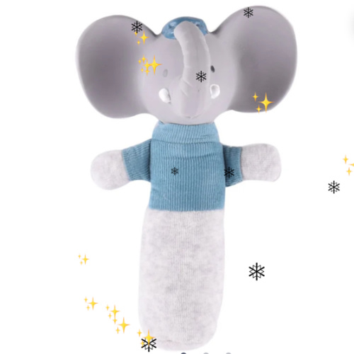 Alvin the Elephant - Soft Squeaker and Teether Toy with Organic Natura