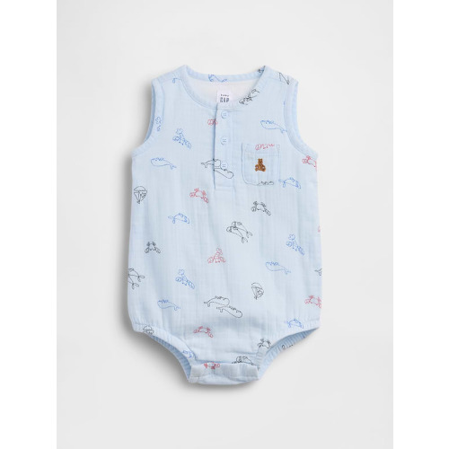 Baby Cotton Gauze Henley Pocket Tank Bodysuit 3M