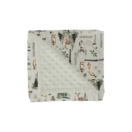 Fishing Hunting Baby Blankets for Girl Boy Bass Fish Deer Paws Green Trees Soft Mink Dotted Backing Double Layer Swaddle Blanket Nature Hunting Animals Bed Throws for Newborn Toddler Crib 30x40