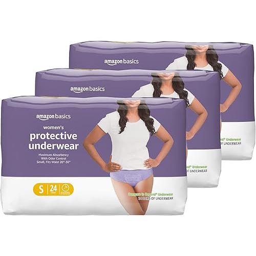 Amazon Basics Incontinence Underwear for Women, Protective, Disposable, Postpartum, Maximum Absorbency, Small, Lavender, 72 Count (3 Packs of 24)