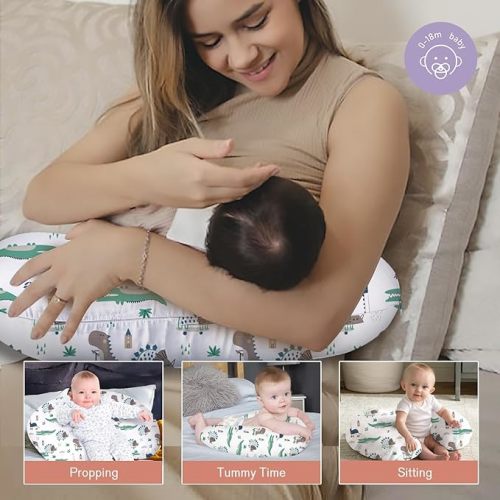 Little Grape Land Nursing Pillow for Infants, Breastfeeding Pillows, Baby Support Pillow for Nursing, Bottle Feeding, Tummy Time with Machine Washable Cover & Breathable Filling, Alligator